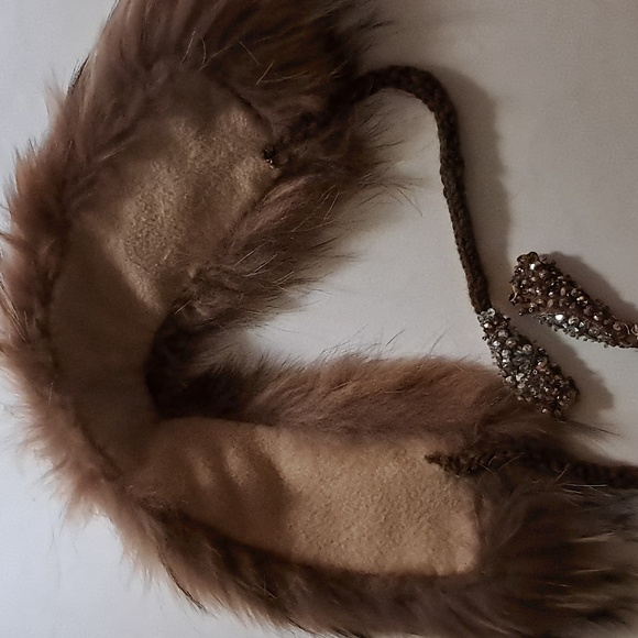 Fox Fur Collar Unisex Fleece Lined Warm Upcycled Beads Sequins Wool Ties OOAK - Picture 4 of 10